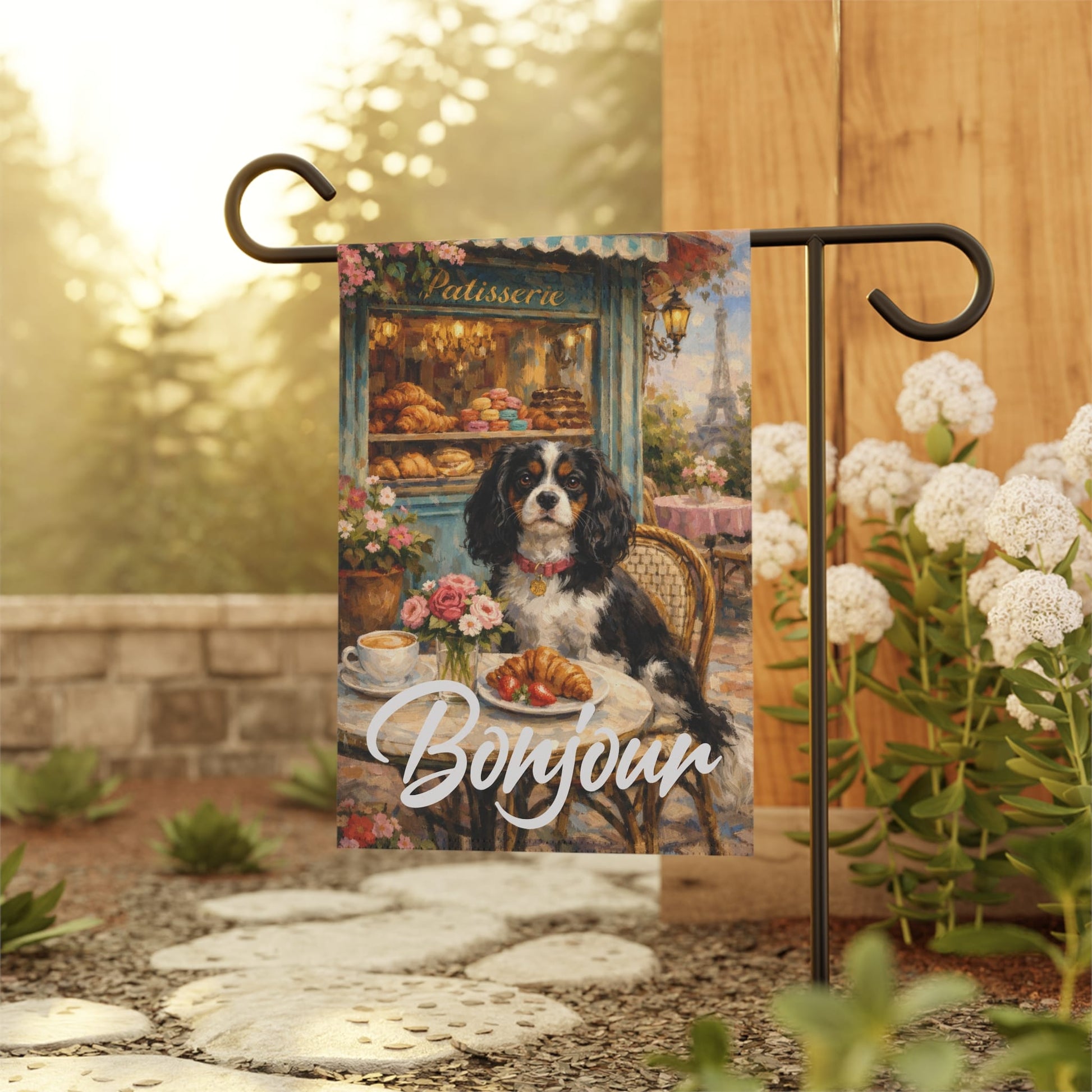 Personalized Cavalier Paris Pastries Garden Flag