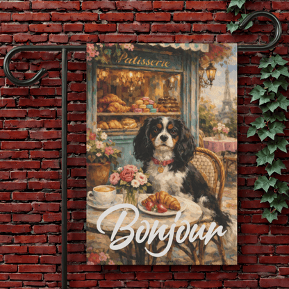 Personalized Cavalier Paris Pastries Garden Flag 12'' × 18''