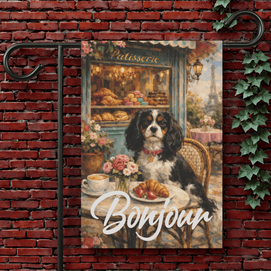 Personalized Cavalier Paris Pastries Garden Flag 12'' × 18''