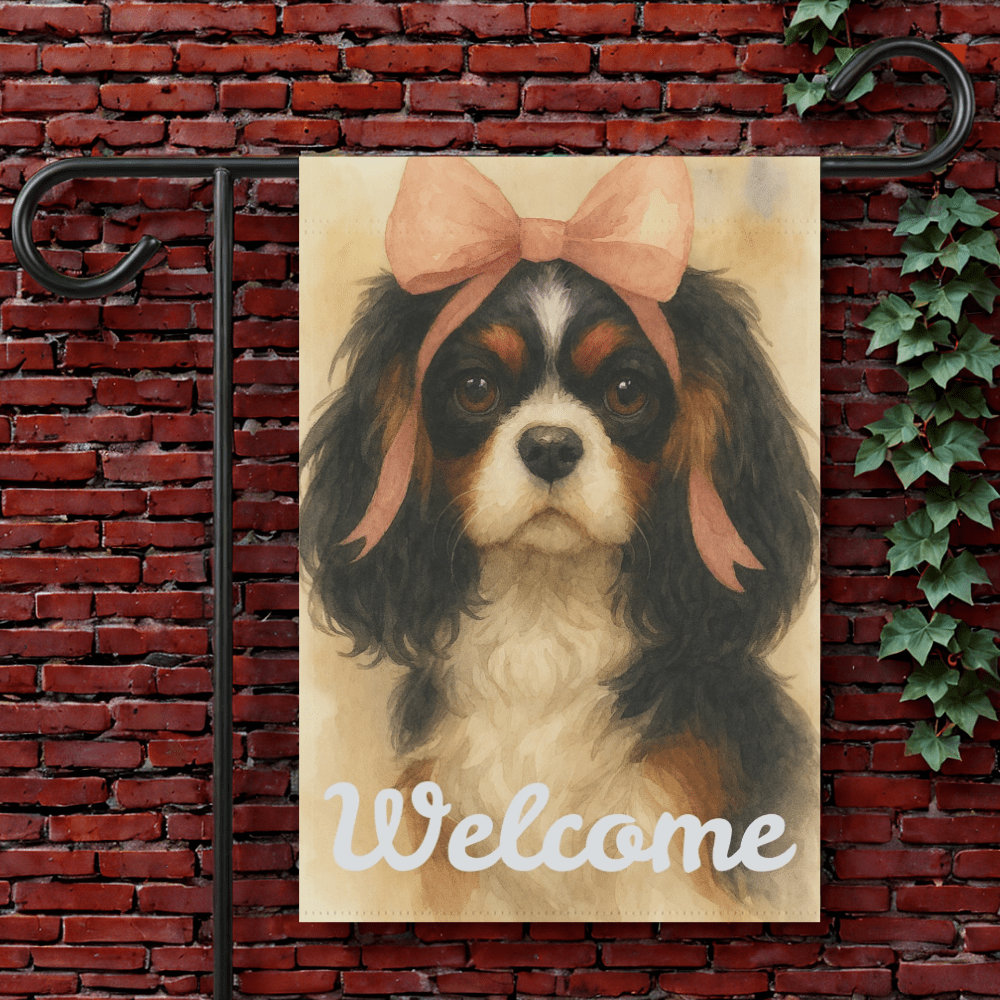 Tricolor Cavalier Pink Coquette Garden Flag 12'' × 18''