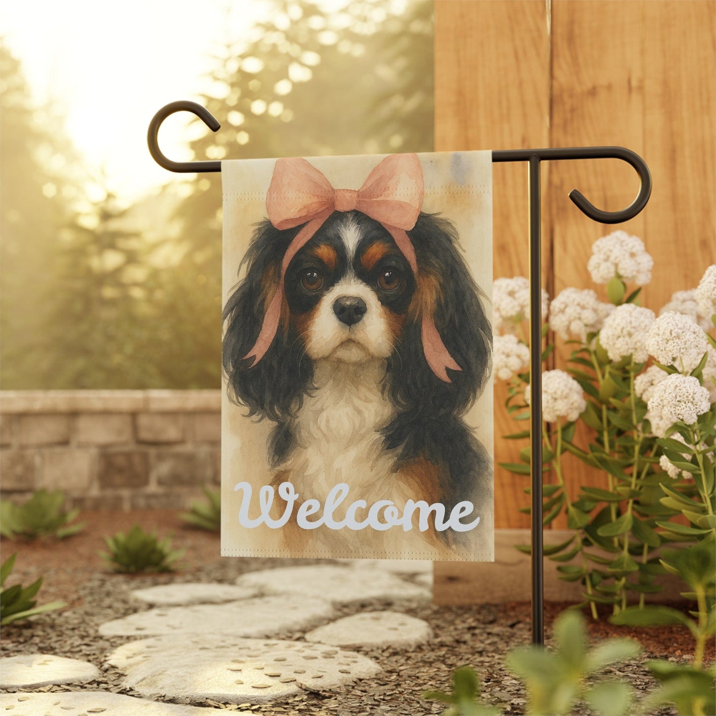 Tricolor Cavalier Pink Coquette Garden Flag