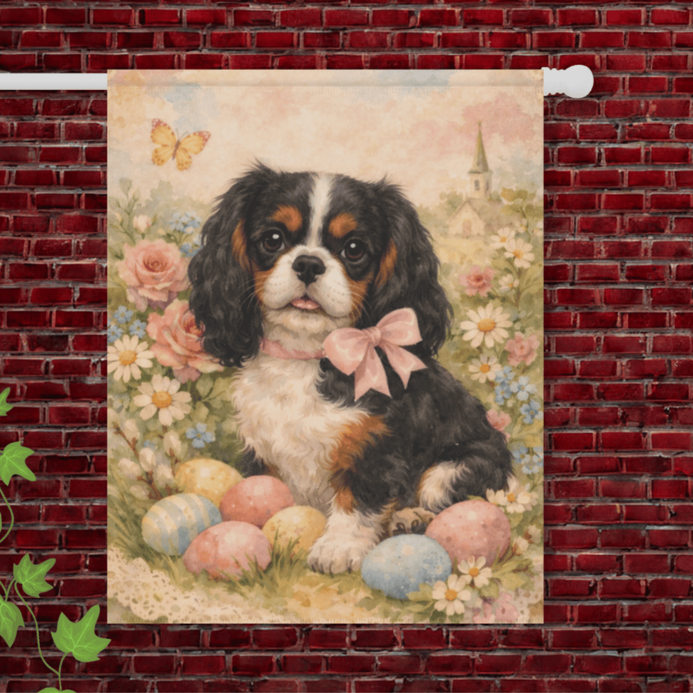 Personalized Cavalier Retro Lace Easter Yard Flag 24.5'' × 32''