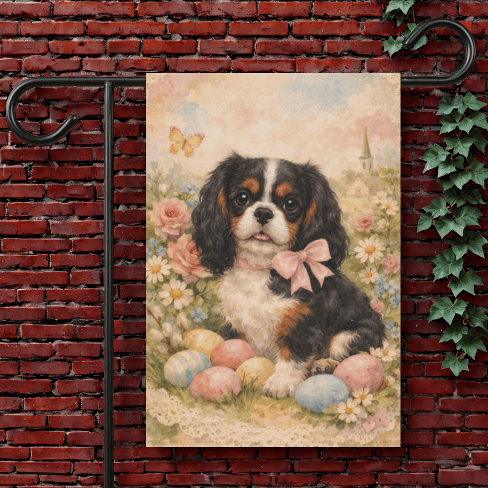 Personalized Cavalier Retro Lace Easter Yard Flag 12'' × 18''