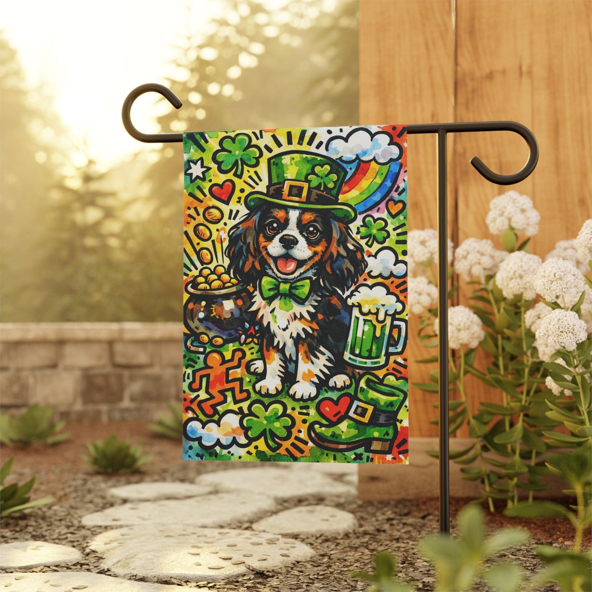 Personalized Cavalier St Patricks Graffiti Garden Flag