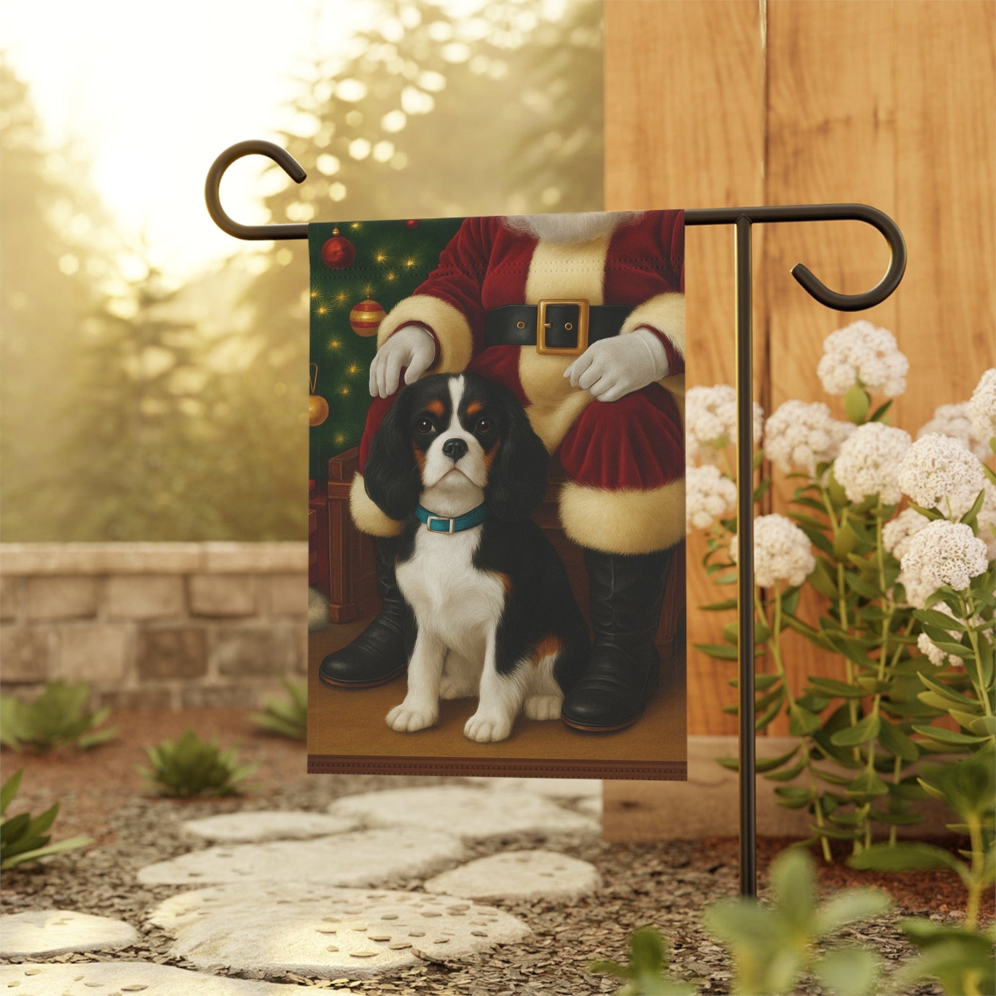 Tricolor Cavalier Santa Clause Garden Flag