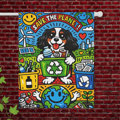 Personalized Cavalier Save Earth Garden Flag 24.5'' × 32''