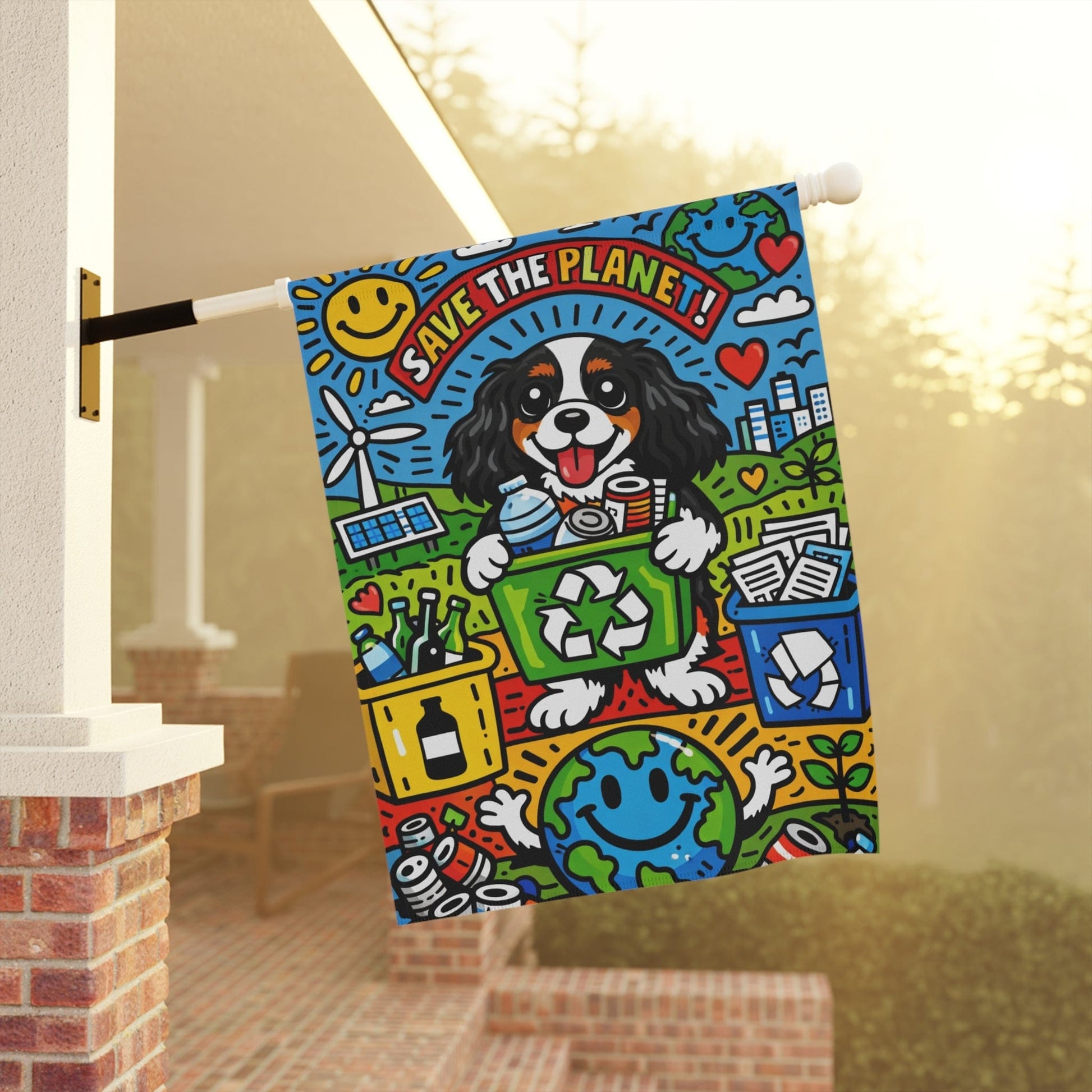 Personalized Cavalier Save Earth Garden Flag