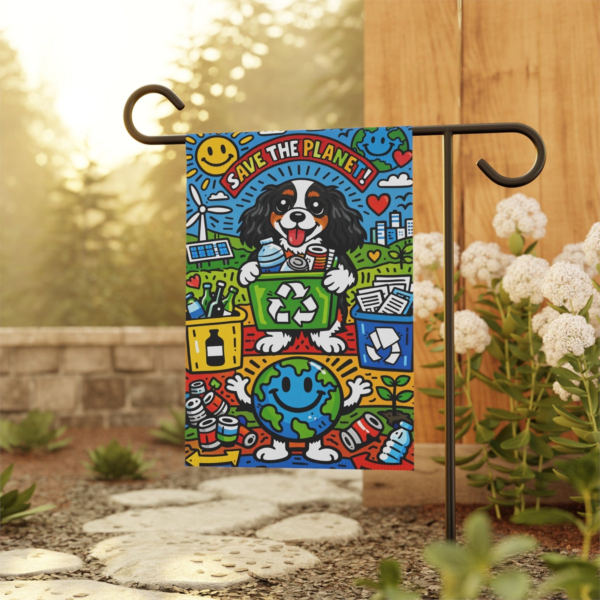 Personalized Cavalier Save Earth Garden Flag