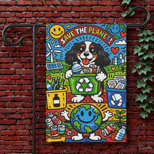 Personalized Cavalier Save Earth Garden Flag 12'' × 18''