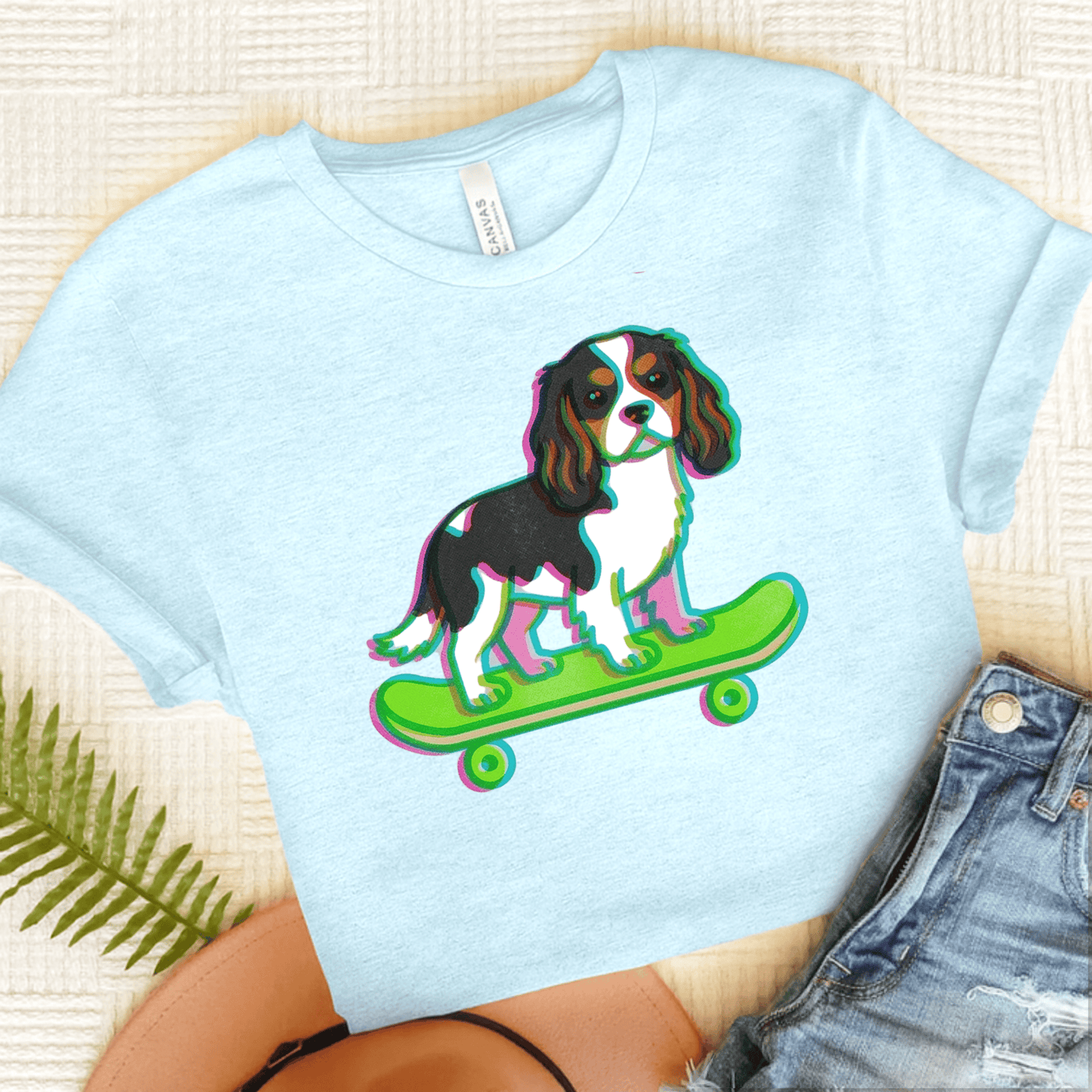 Personalized Cavalier Skateboard Unisex TShirt Heather Ice Blue