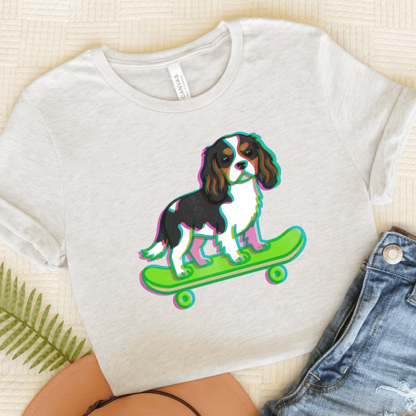 Personalized Cavalier Skateboard Unisex TShirt Ash