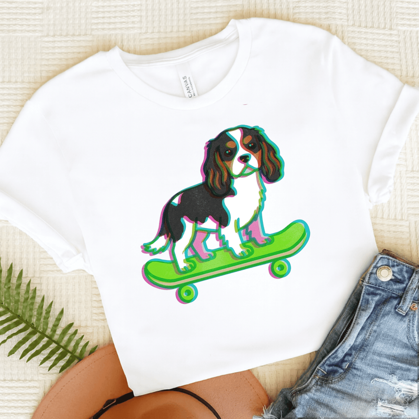Personalized Cavalier Skateboard Unisex TShirt White