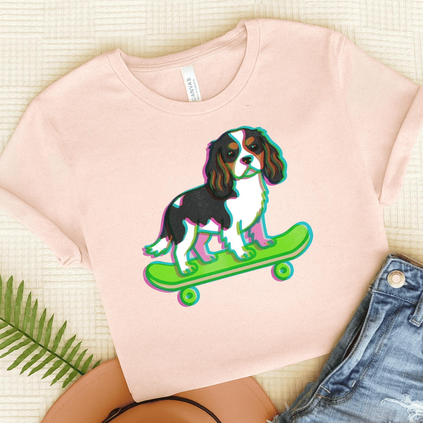 Personalized Cavalier Skateboard Unisex TShirt Soft Pink