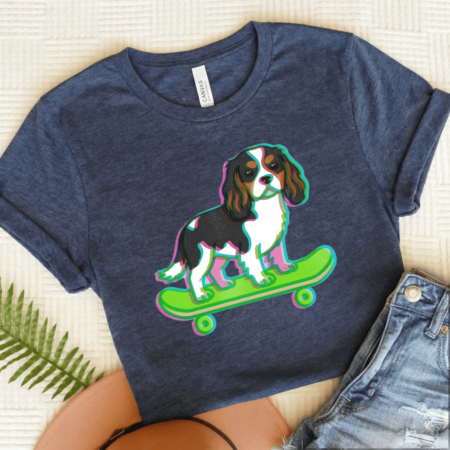 Personalized Cavalier Skateboard Unisex TShirt Heather Navy