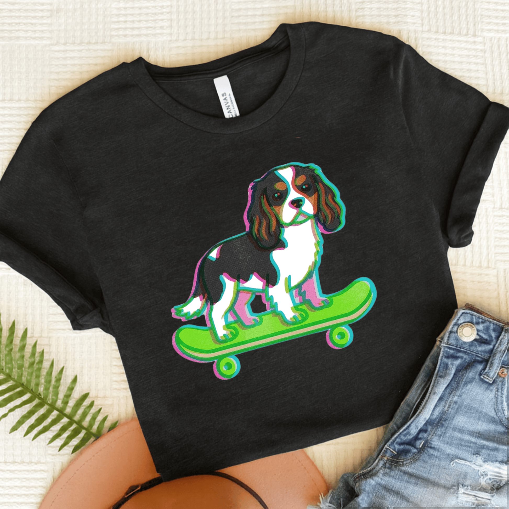 Personalized Cavalier Skateboard Unisex TShirt Dark Grey Heather
