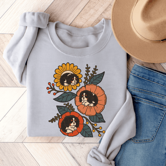 Tricolor Cavalier Sleeping Flowers Sweatshirt Ash