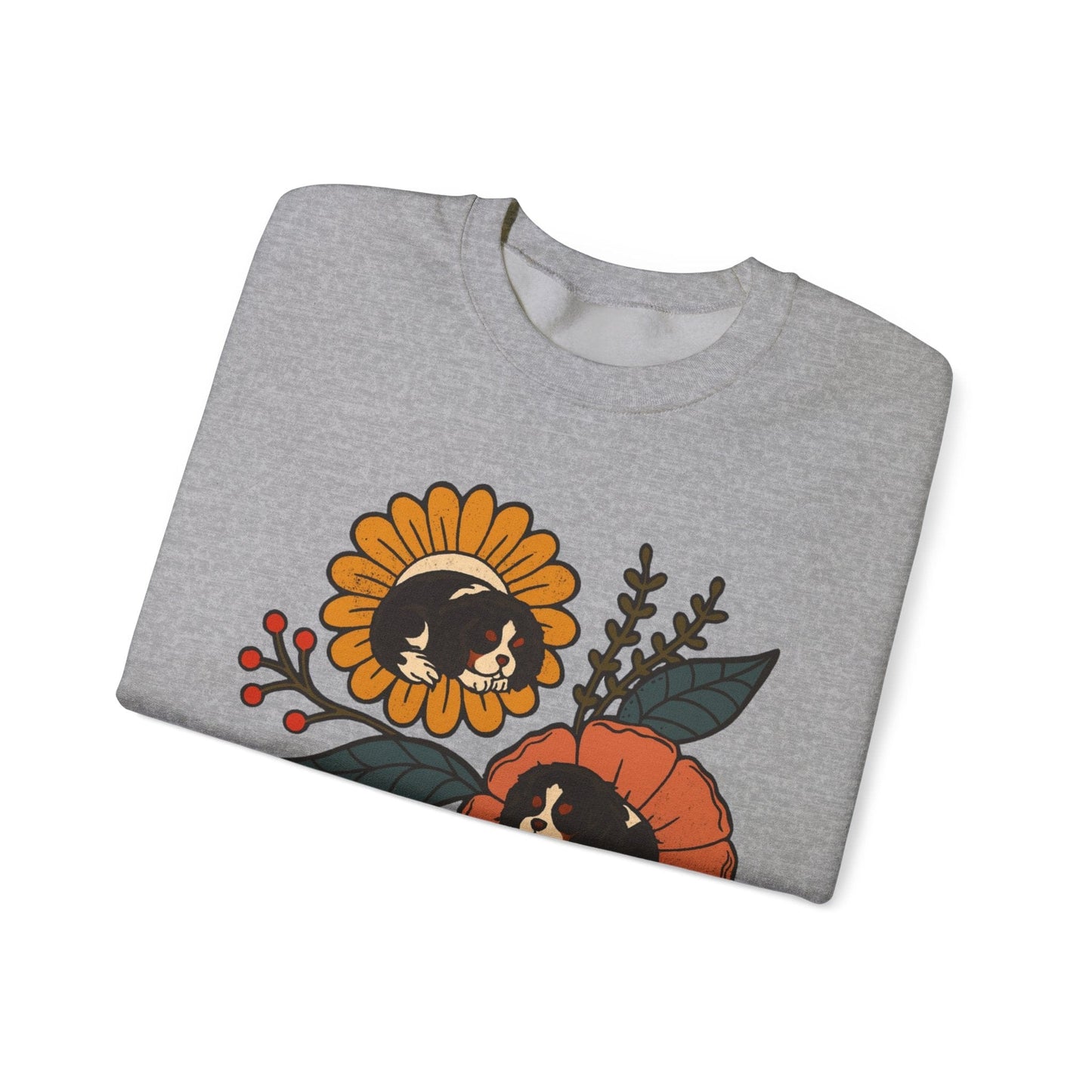 Tricolor Cavalier Sleeping Flowers Sweatshirt