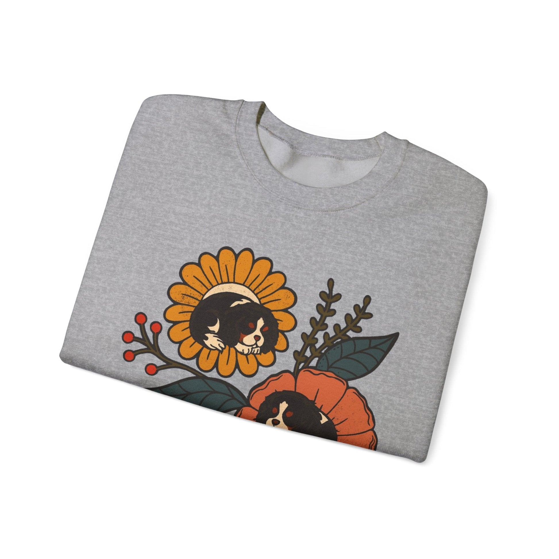 Tricolor Cavalier Sleeping Flowers Sweatshirt