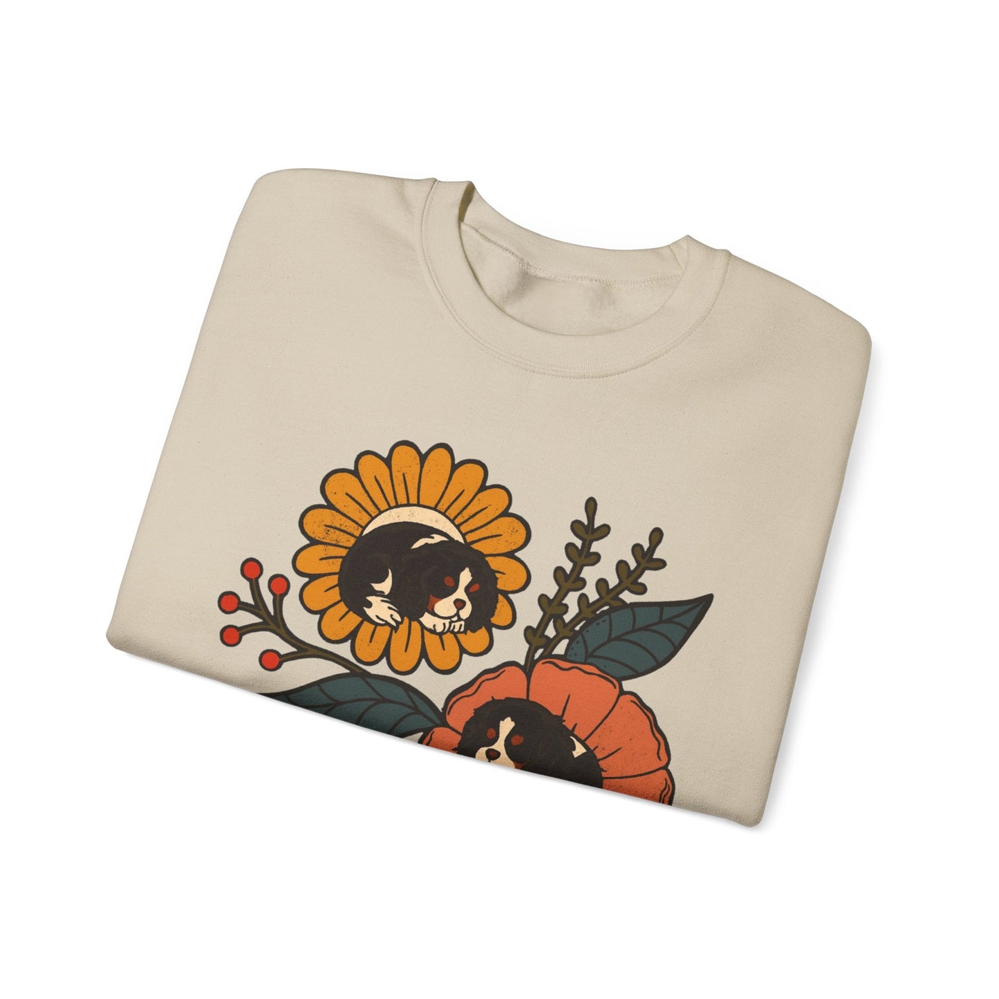 Tricolor Cavalier Sleeping Flowers Sweatshirt
