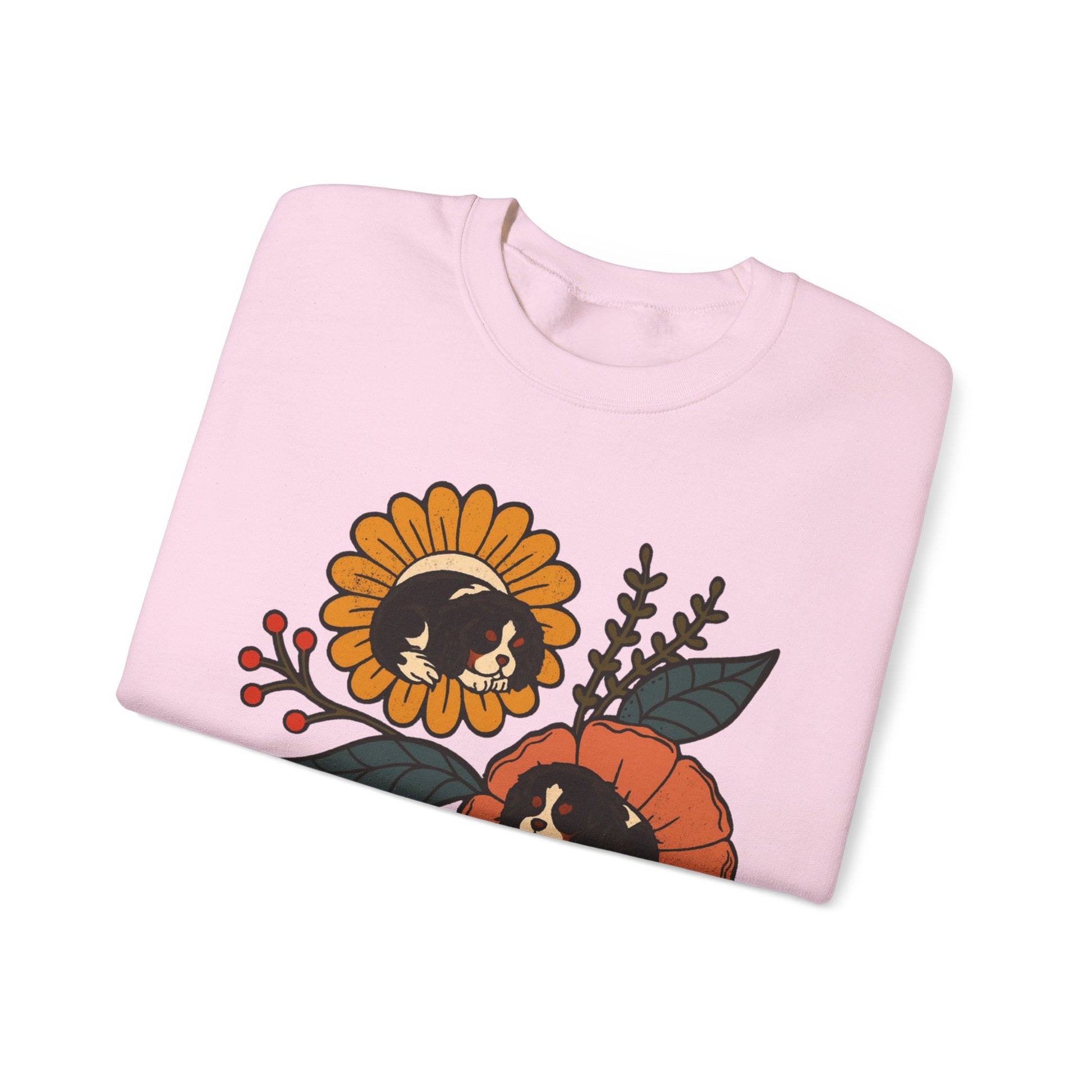 Tricolor Cavalier Sleeping Flowers Sweatshirt