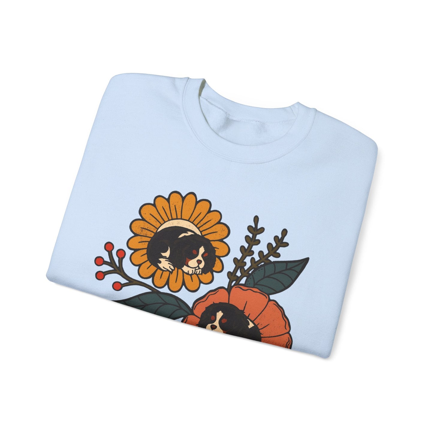 Tricolor Cavalier Sleeping Flowers Sweatshirt