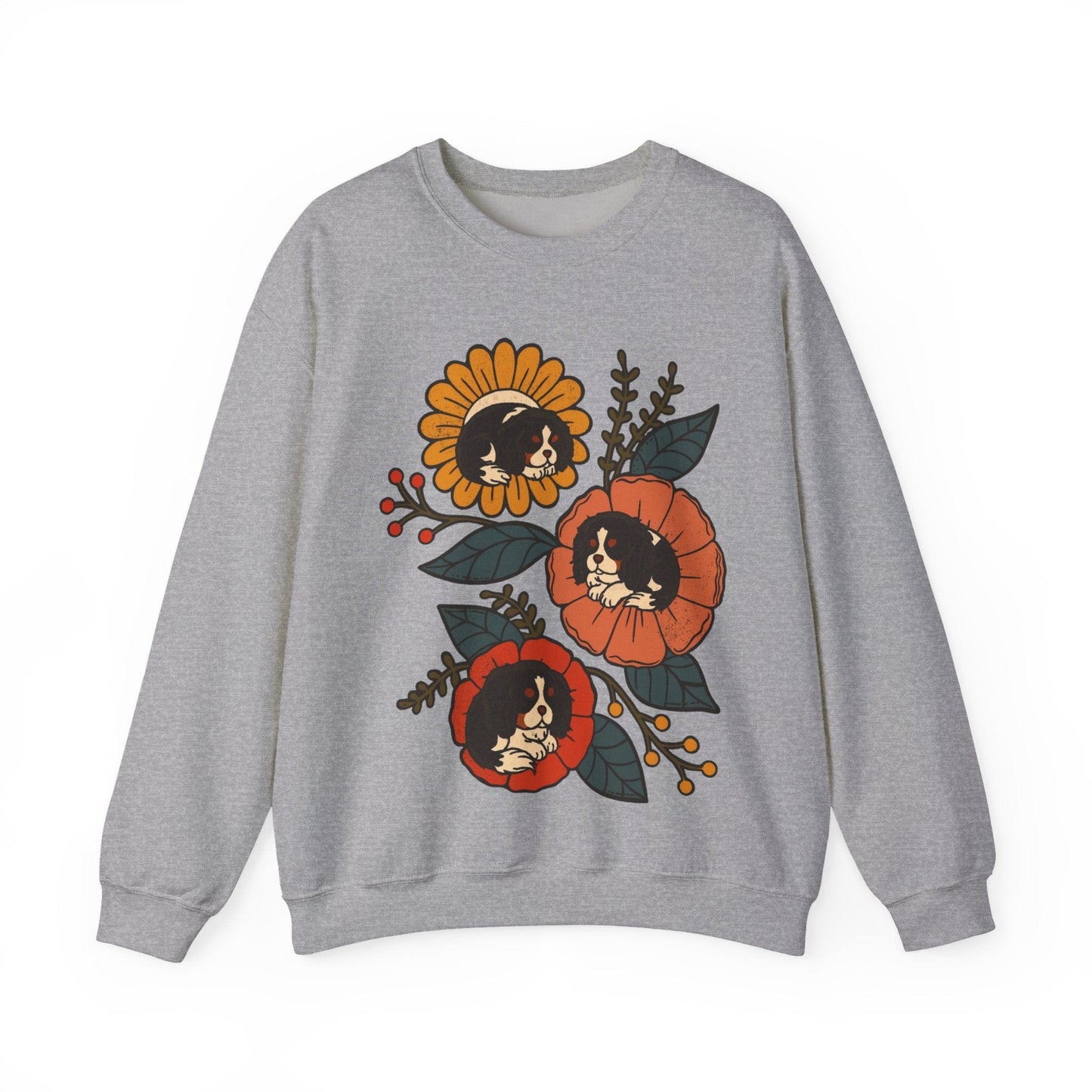 Tricolor Cavalier Sleeping Flowers Sweatshirt