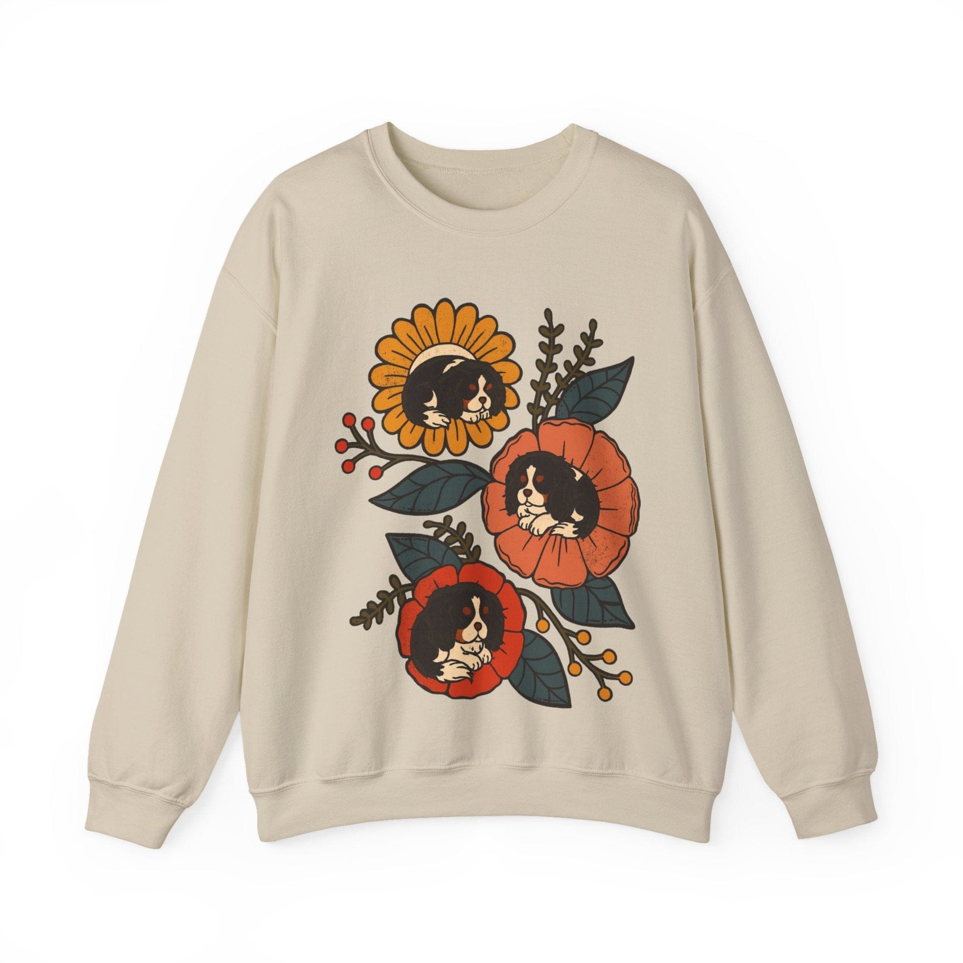 Tricolor Cavalier Sleeping Flowers Sweatshirt