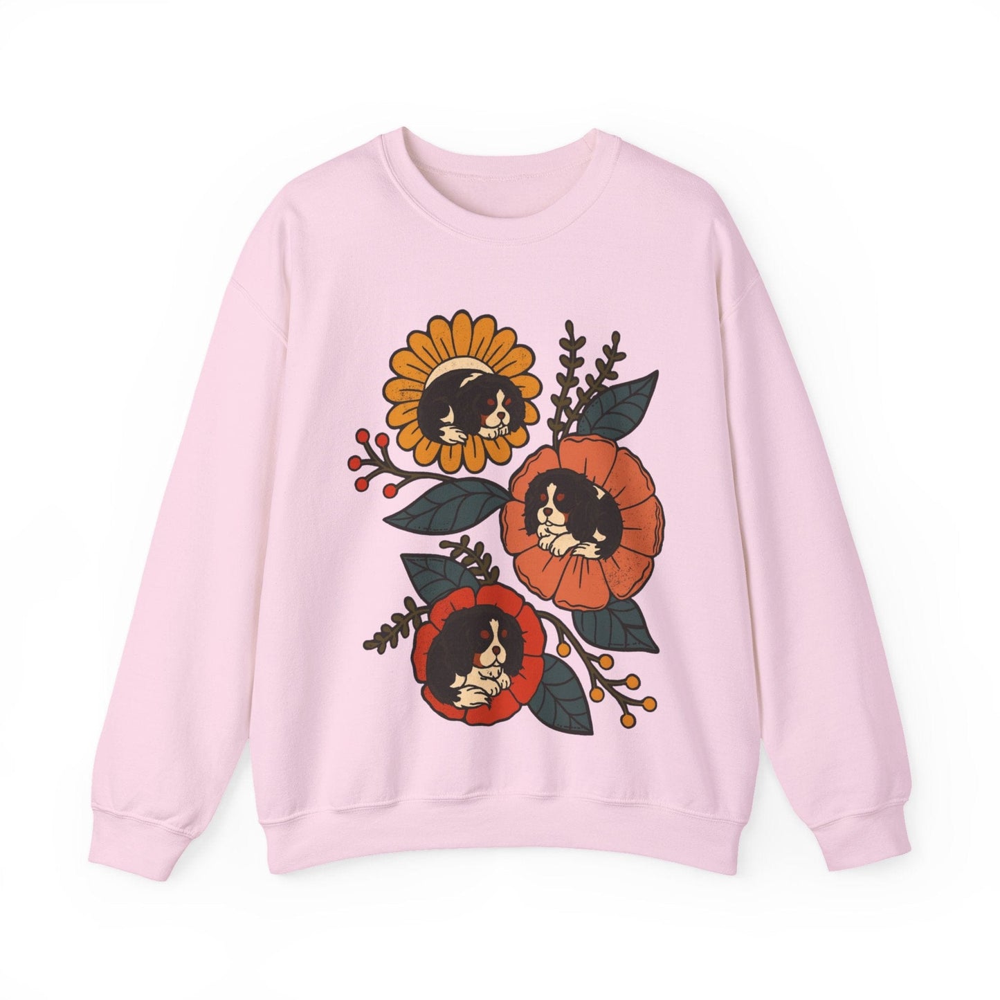 Tricolor Cavalier Sleeping Flowers Sweatshirt