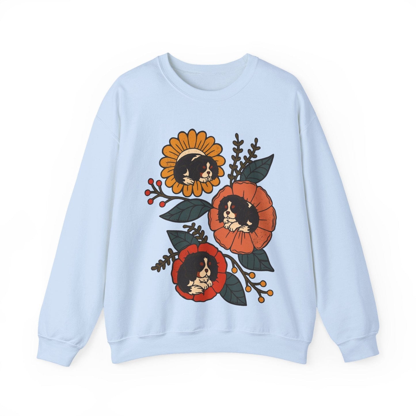 Tricolor Cavalier Sleeping Flowers Sweatshirt
