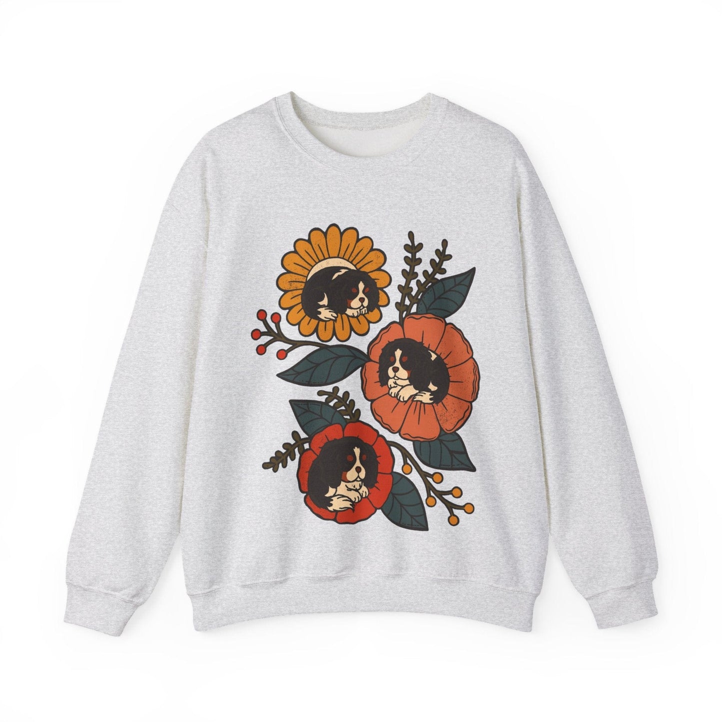 Tricolor Cavalier Sleeping Flowers Sweatshirt