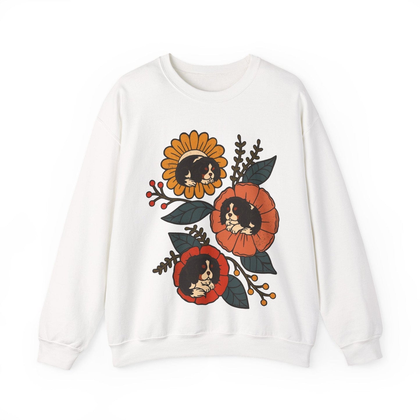 Tricolor Cavalier Sleeping Flowers Sweatshirt