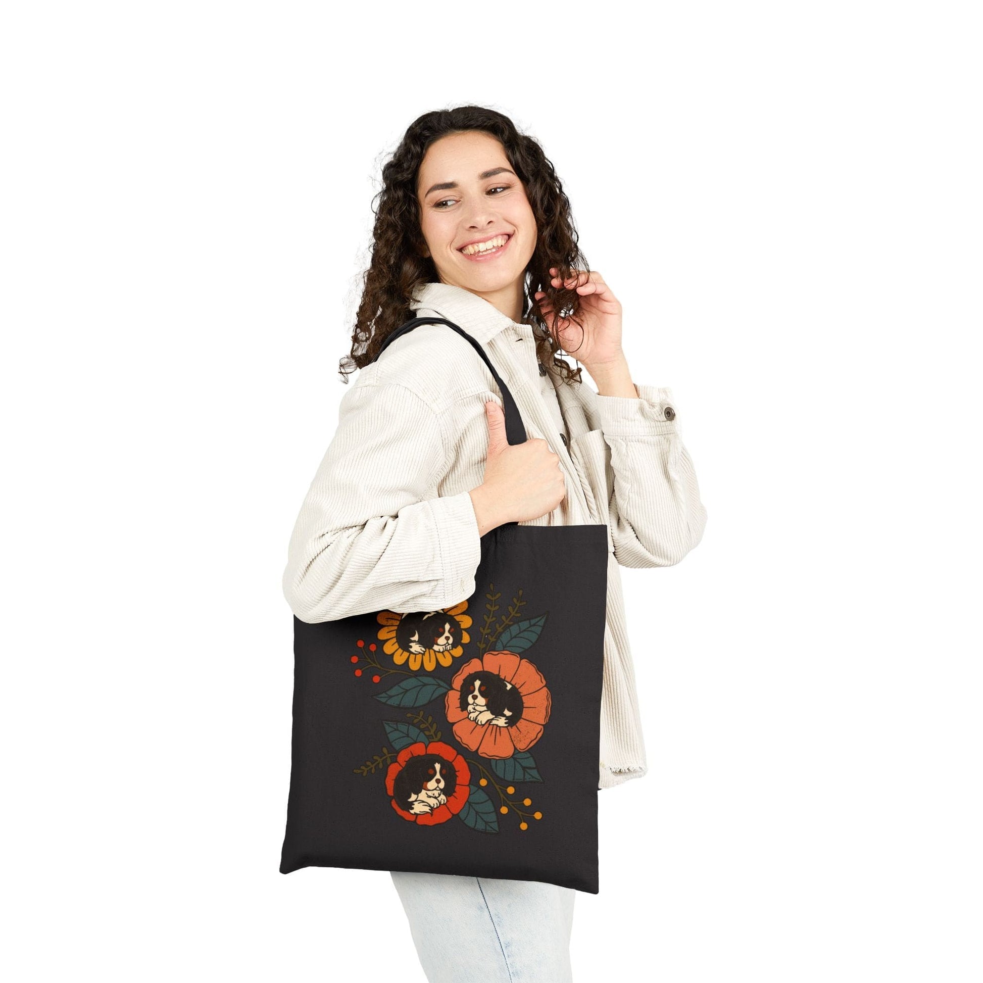Tricolor Cavalier Sleeping Flowers Tote Bag