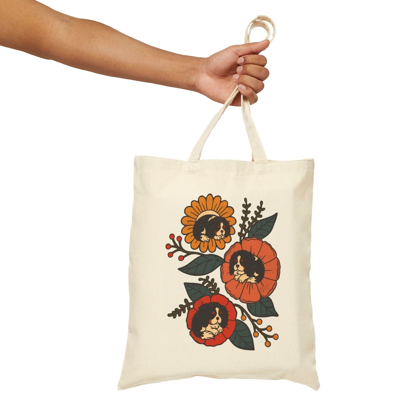 Tricolor Cavalier Sleeping Flowers Tote Bag