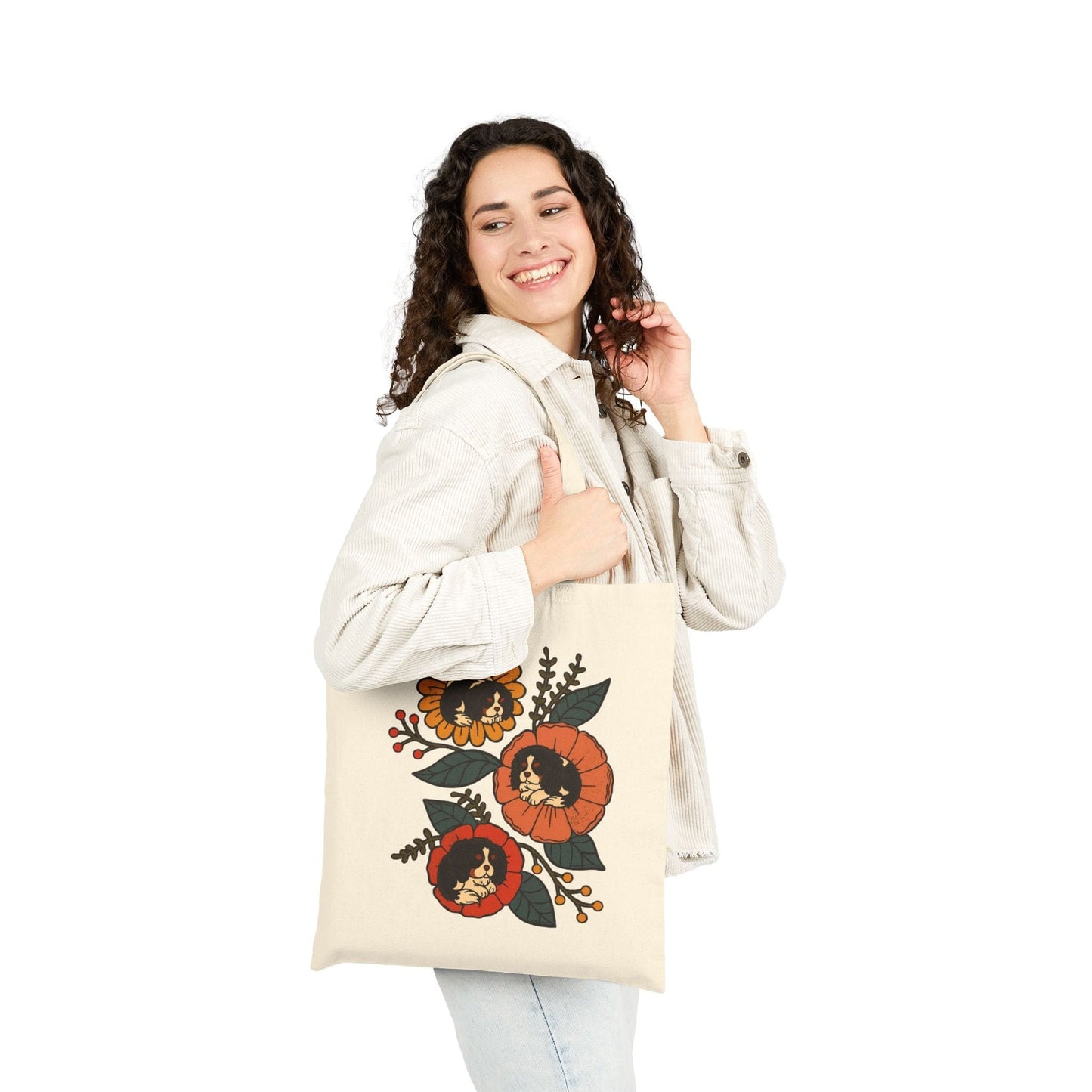 Tricolor Cavalier Sleeping Flowers Tote Bag