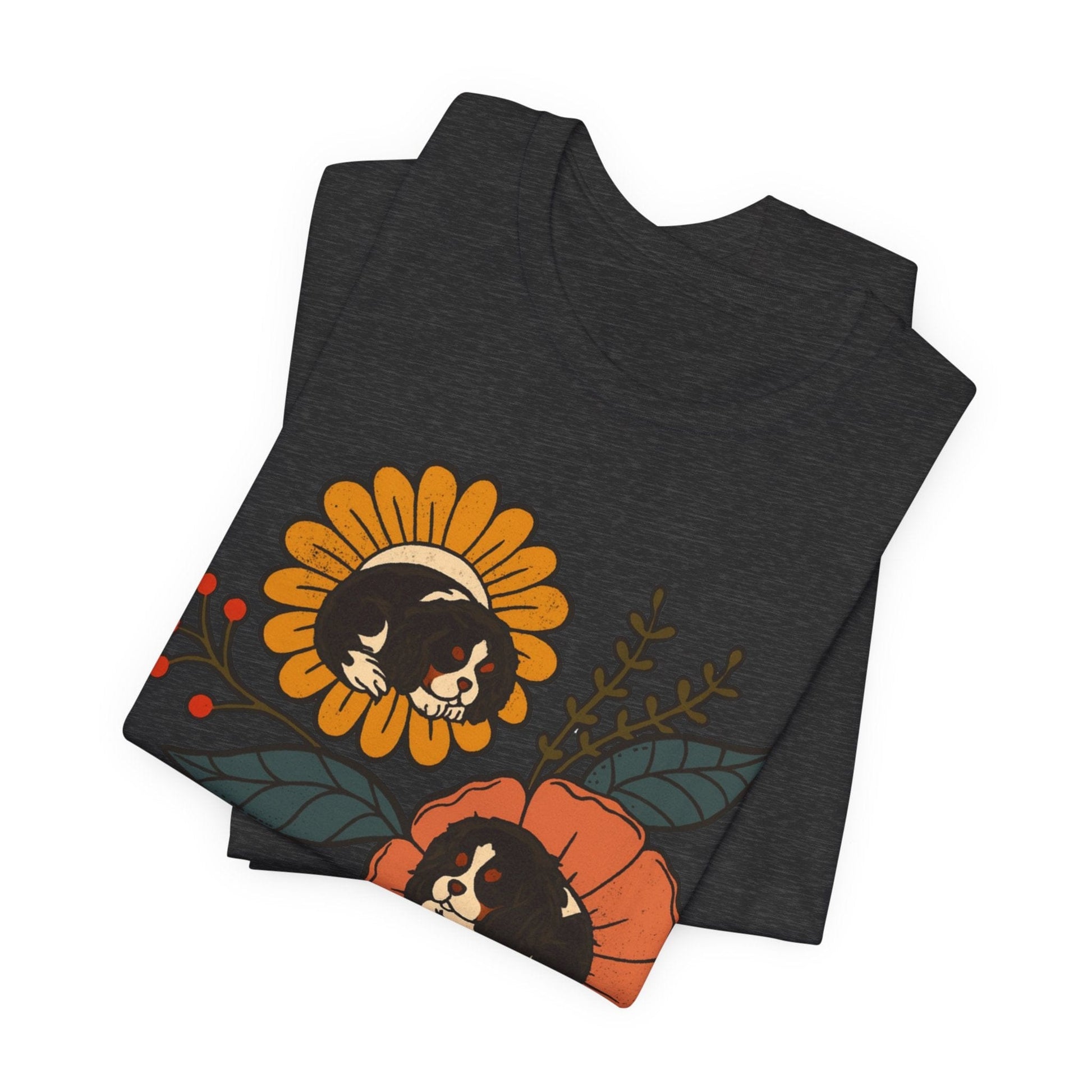 Tricolor Cavalier Sleeping Flowers Tshirt