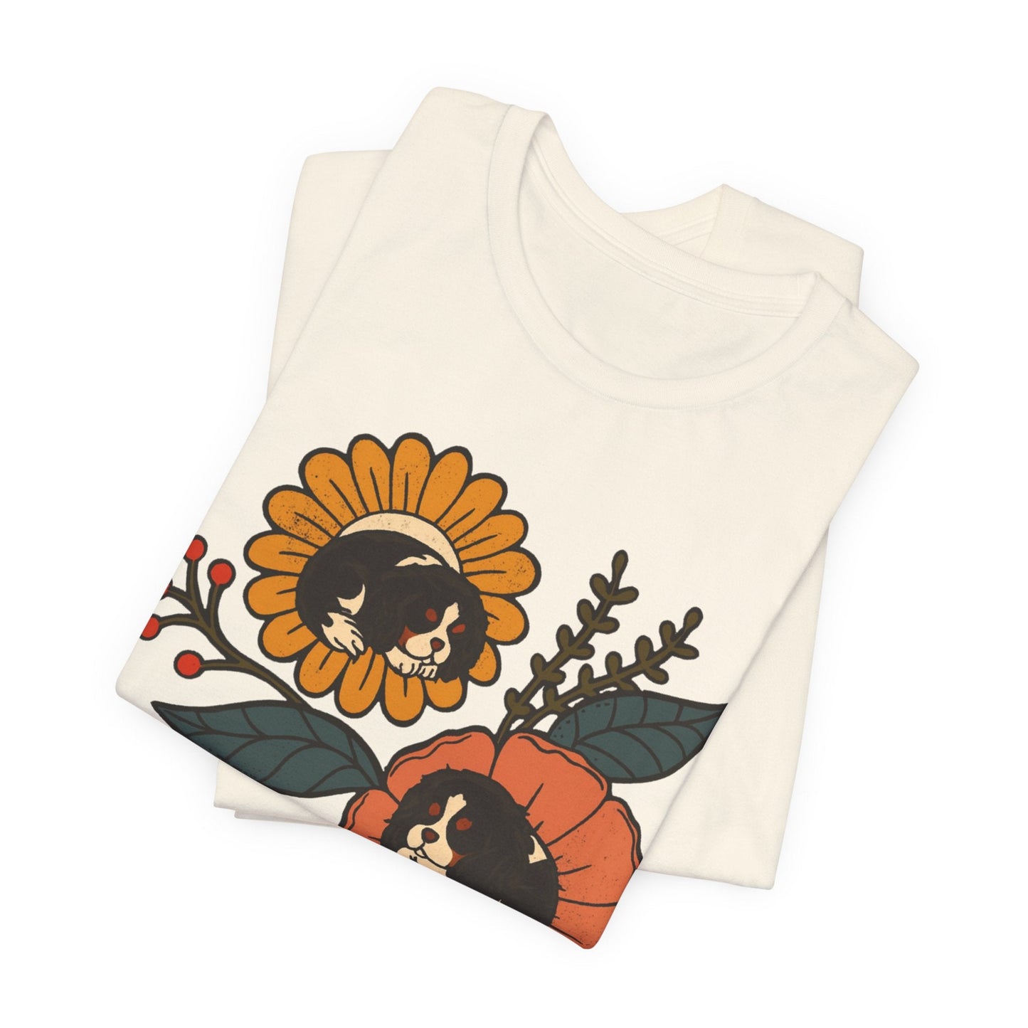 Tricolor Cavalier Sleeping Flowers Tshirt