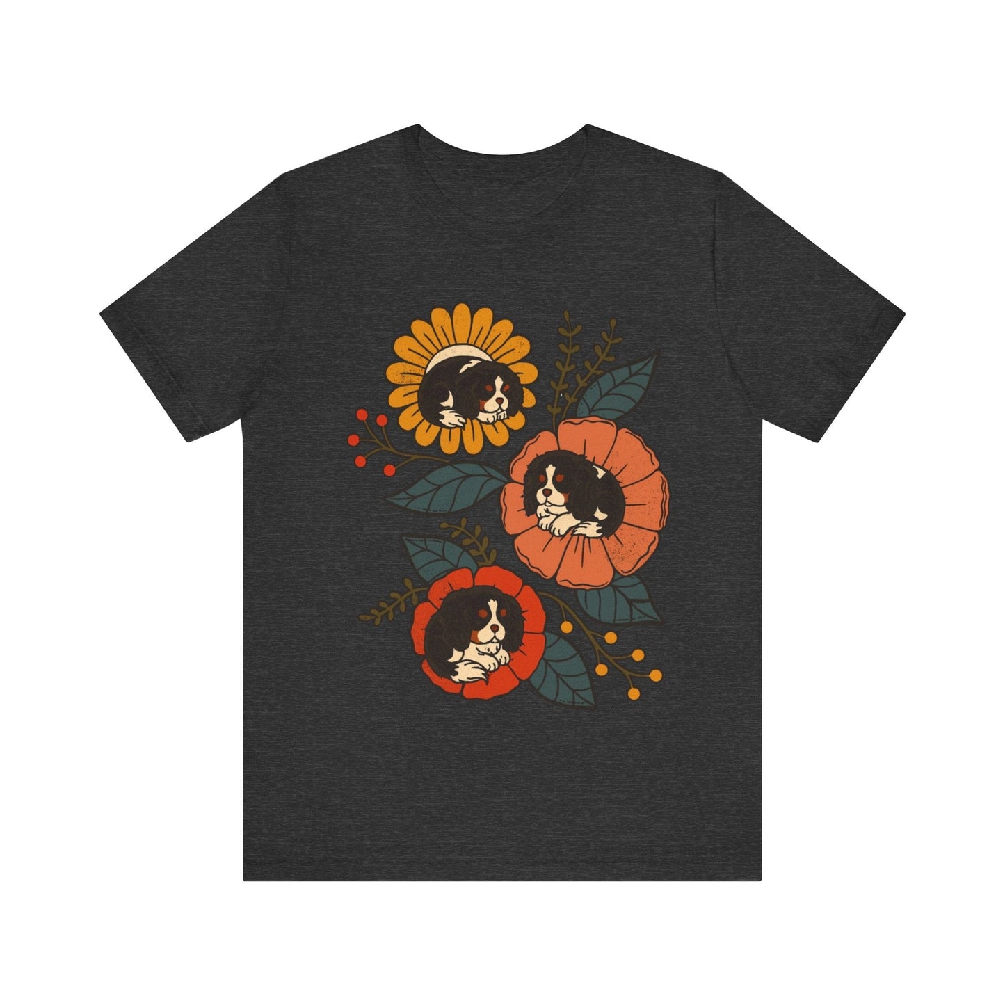 Tricolor Cavalier Sleeping Flowers Tshirt