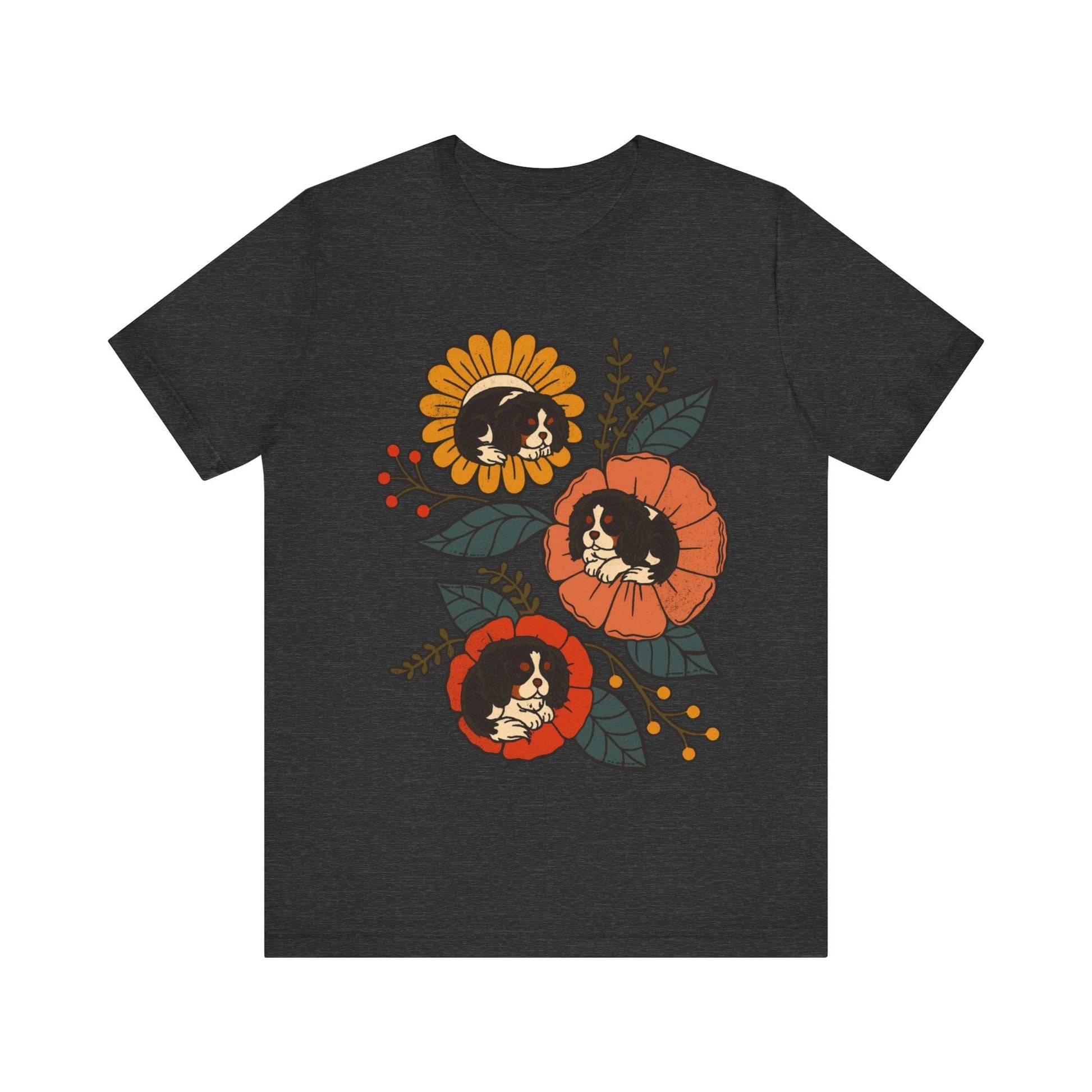 Tricolor Cavalier Sleeping Flowers Tshirt