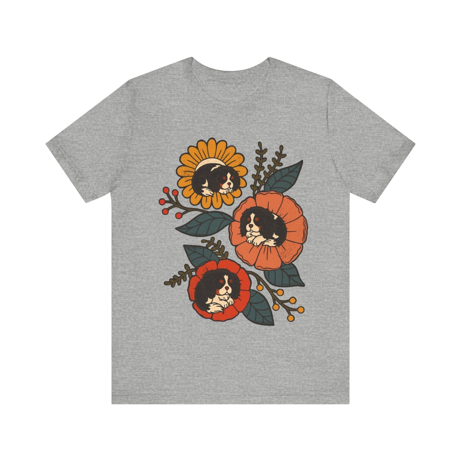 Tricolor Cavalier Sleeping Flowers Tshirt