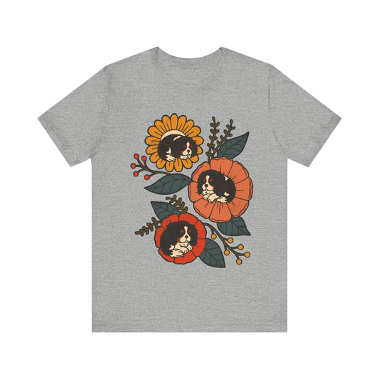 Tricolor Cavalier Sleeping Flowers Tshirt
