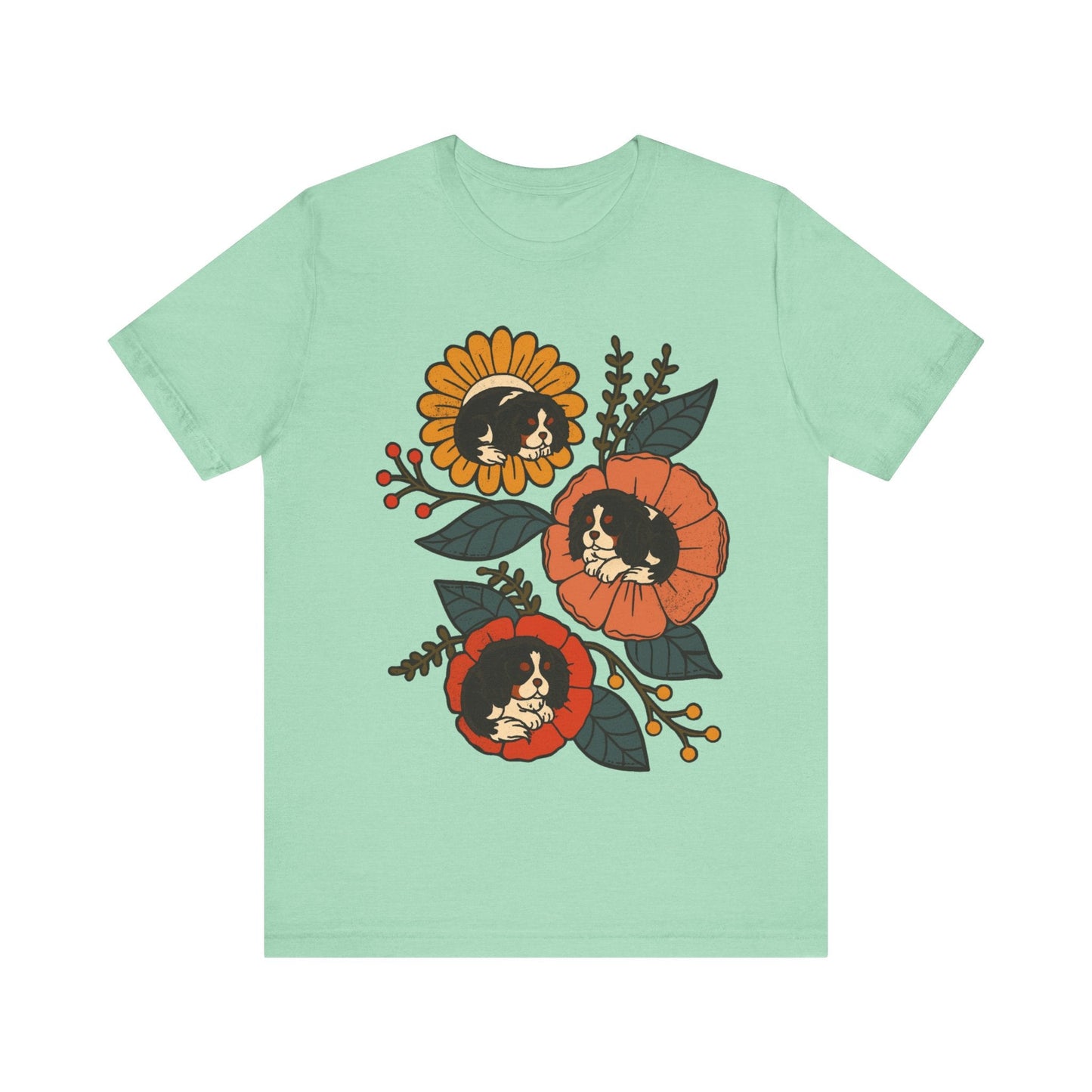 Tricolor Cavalier Sleeping Flowers Tshirt