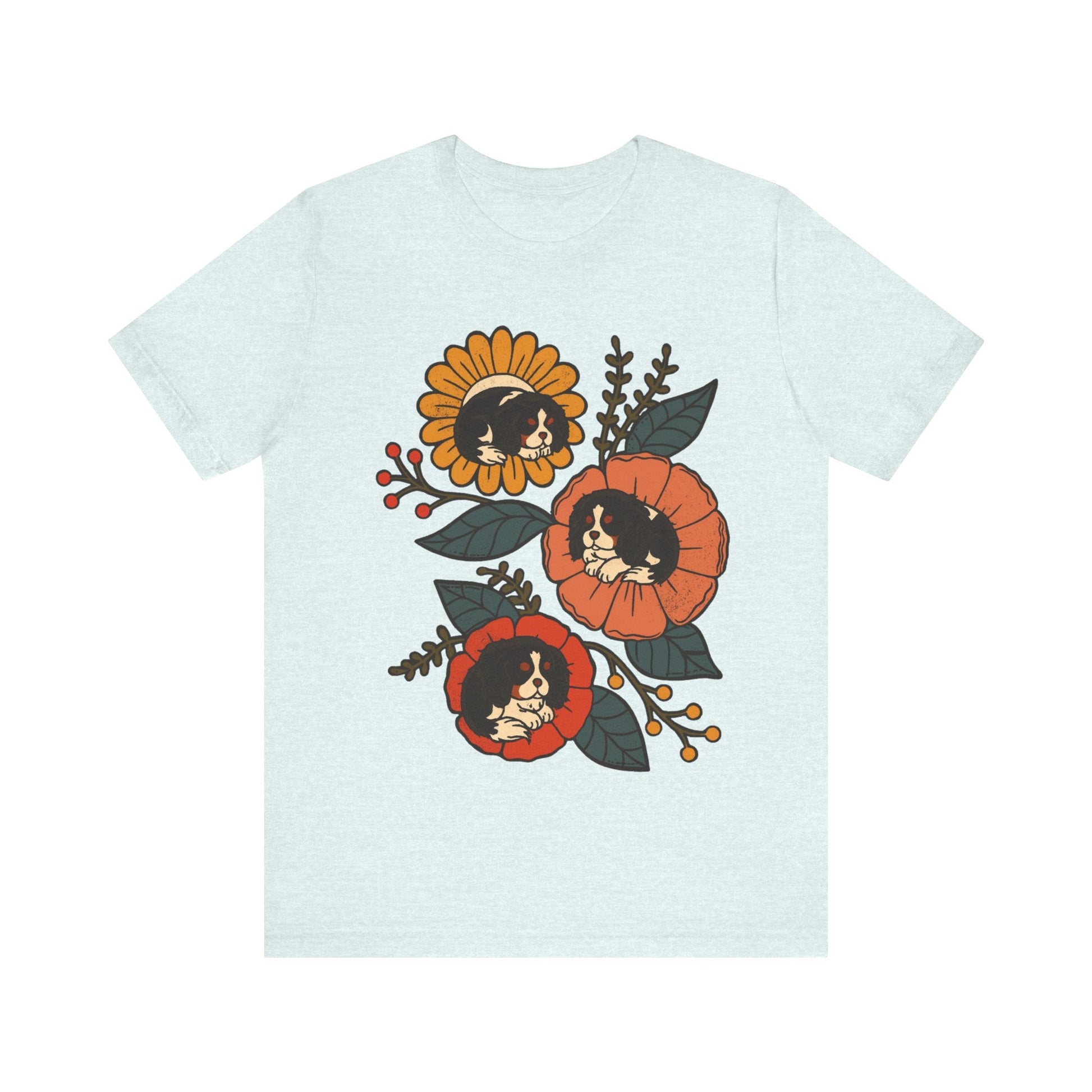 Tricolor Cavalier Sleeping Flowers Tshirt
