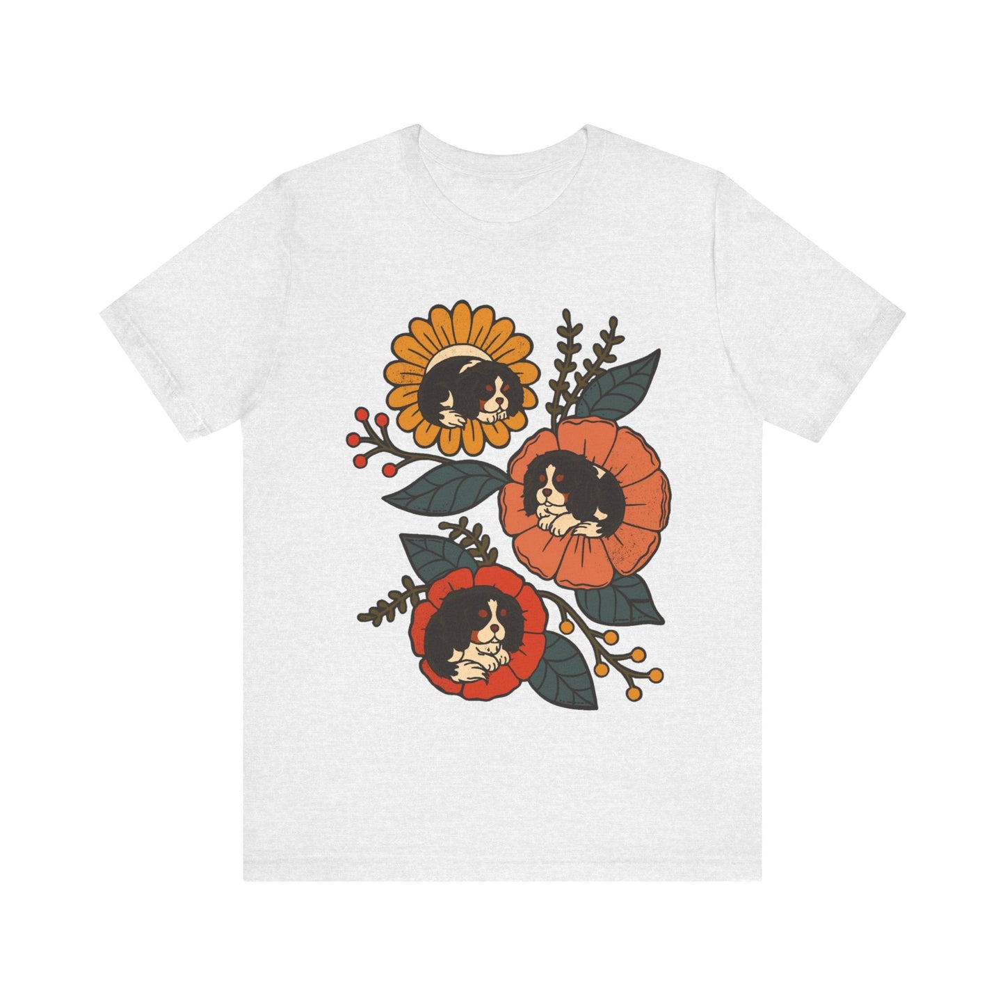 Tricolor Cavalier Sleeping Flowers Tshirt