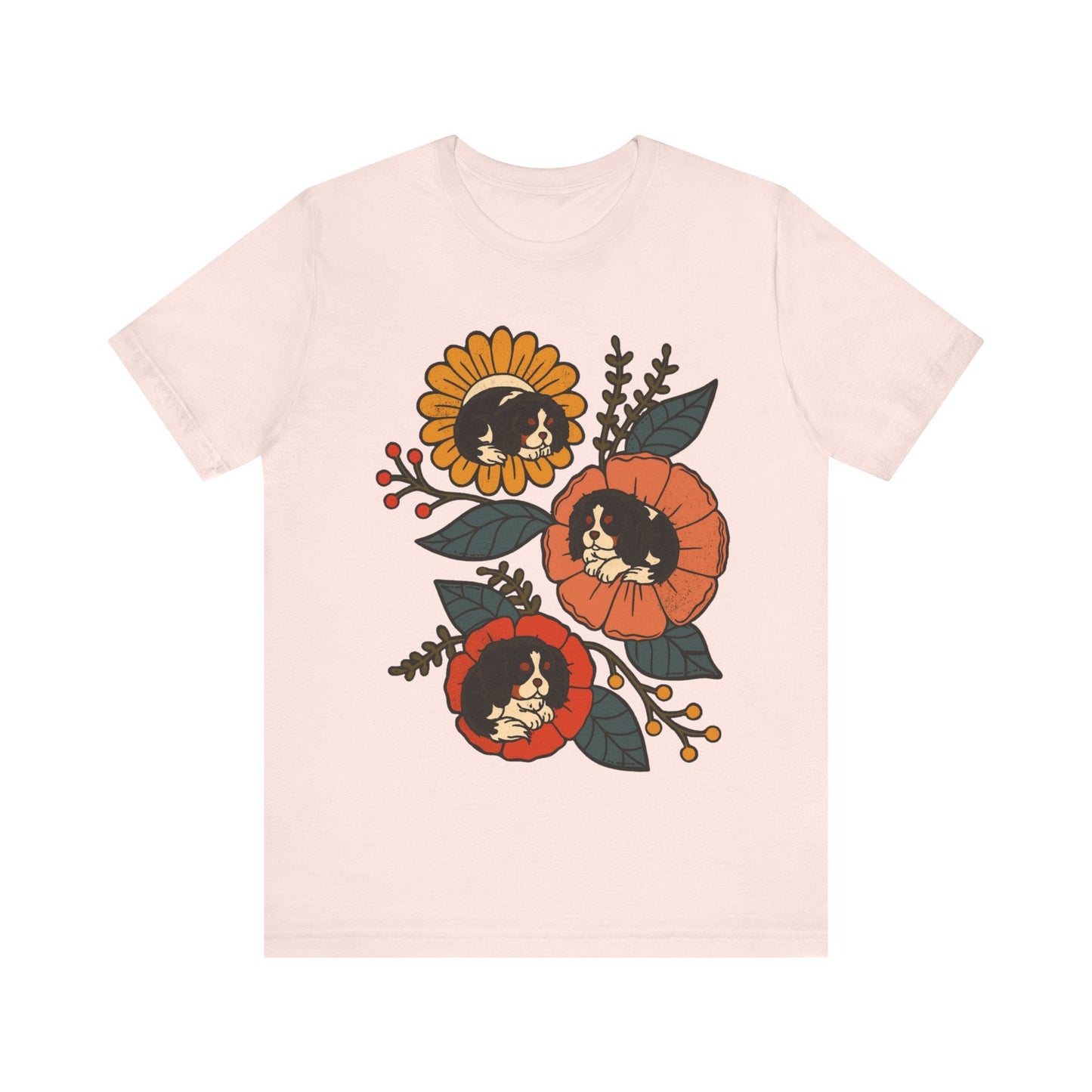 Tricolor Cavalier Sleeping Flowers Tshirt