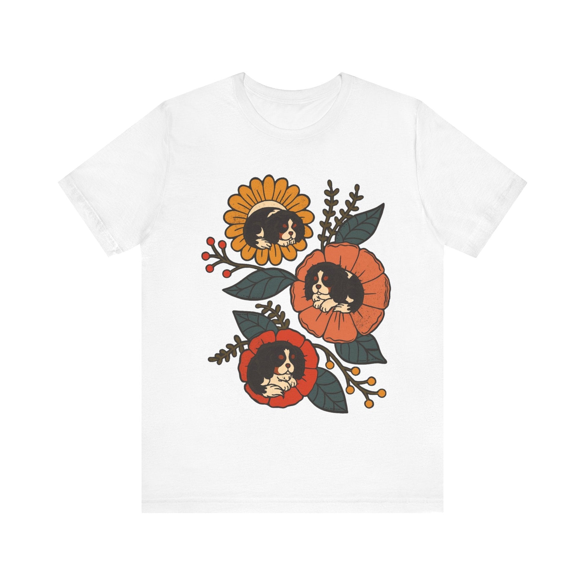 Tricolor Cavalier Sleeping Flowers Tshirt