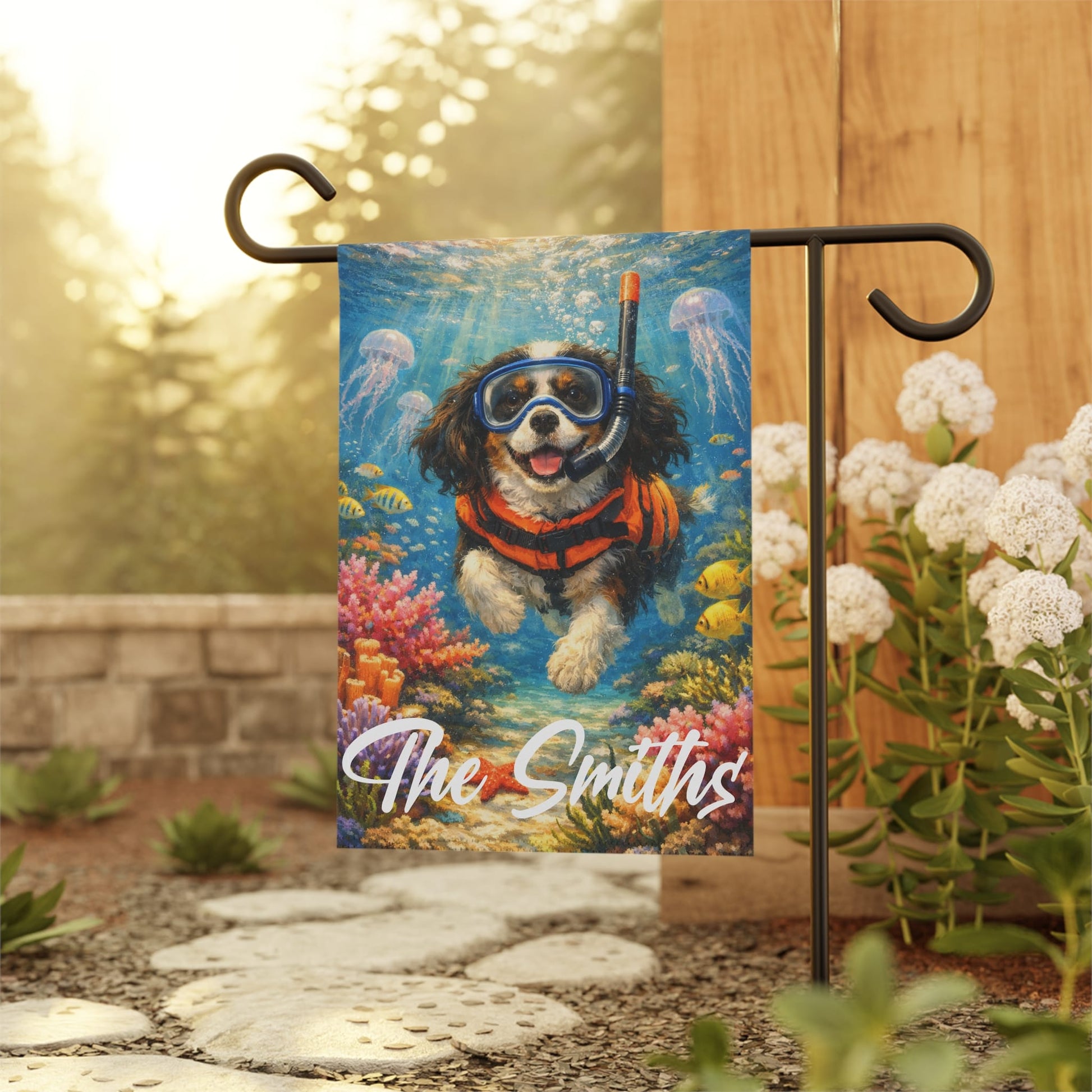 Personalized Cavalier Snorkeling Ocean Yard Flag