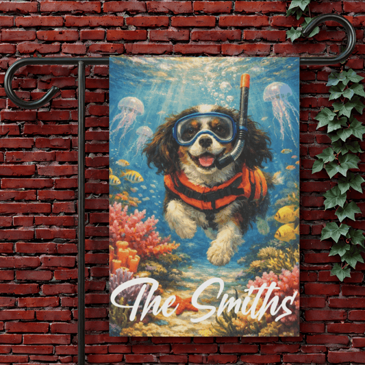 Personalized Cavalier Snorkeling Ocean Yard Flag 12'' × 18''