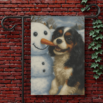 Tricolor Cavalier Snowman Garden Flag 12'' × 18''