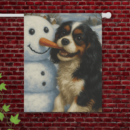 Tricolor Cavalier Snowman Garden Flag 24.5'' × 32''