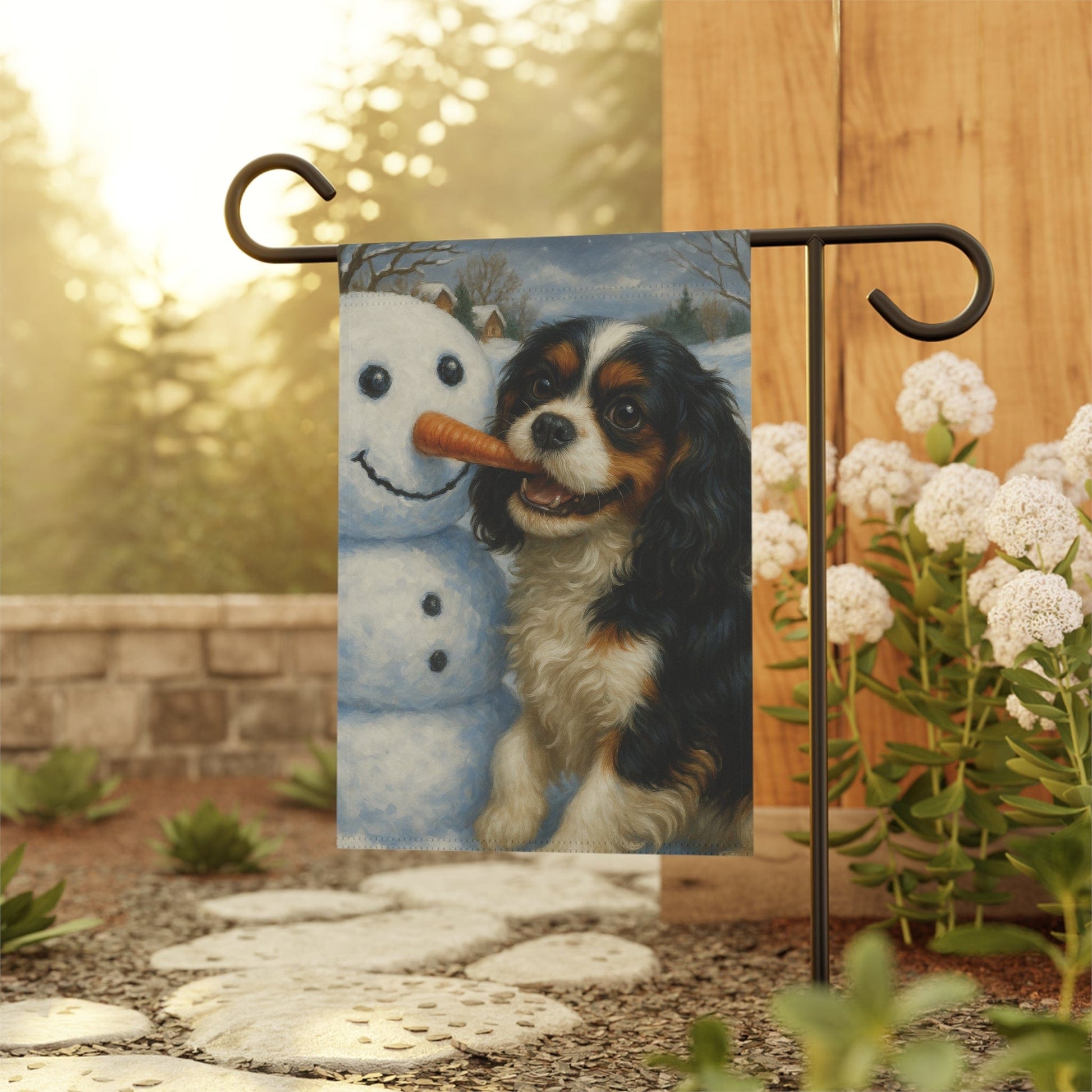 Tricolor Cavalier Snowman Garden Flag